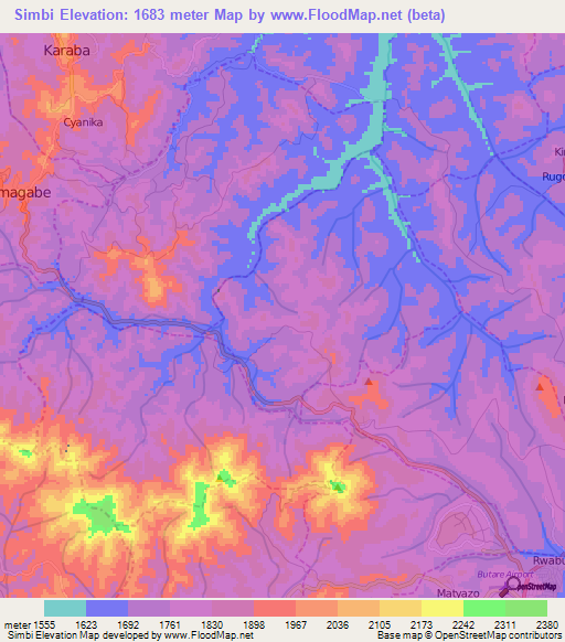 Simbi,Rwanda Elevation Map