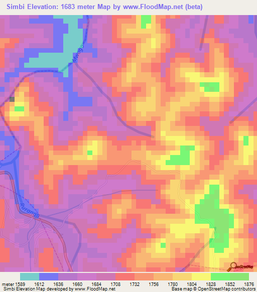 Simbi,Rwanda Elevation Map