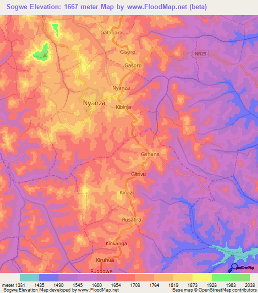 Sogwe,Rwanda Elevation Map