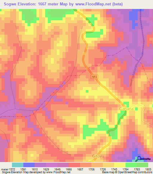 Sogwe,Rwanda Elevation Map