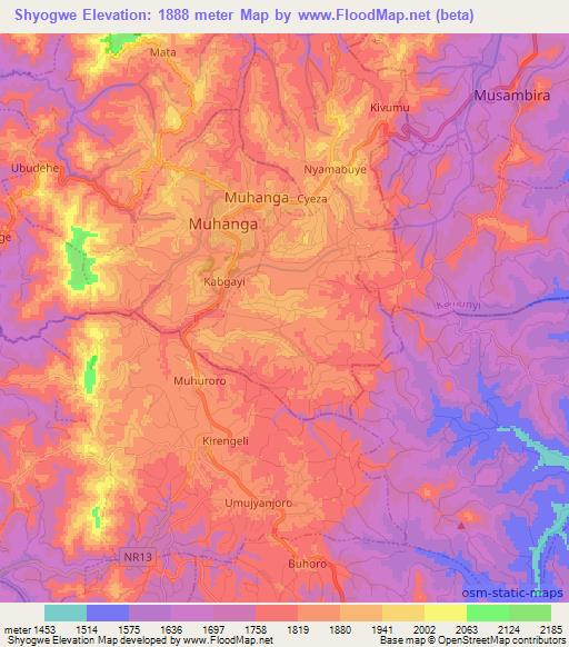 Shyogwe,Rwanda Elevation Map