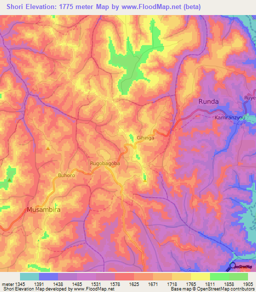 Shori,Rwanda Elevation Map