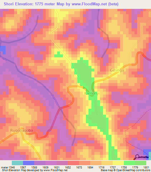 Shori,Rwanda Elevation Map