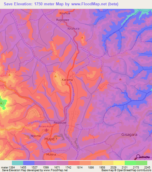 Save,Rwanda Elevation Map