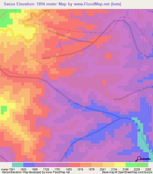 Sanza,Rwanda Elevation Map