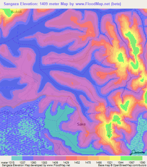 Sangaza,Rwanda Elevation Map