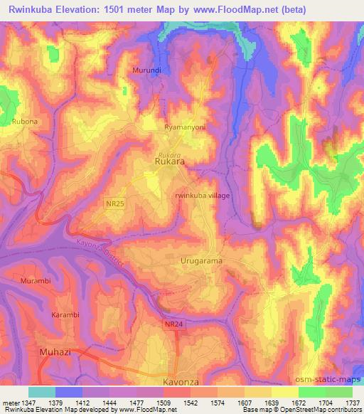 Rwinkuba,Rwanda Elevation Map