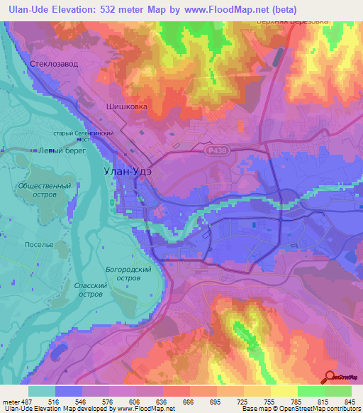 Ulan-Ude,Russia Elevation Map