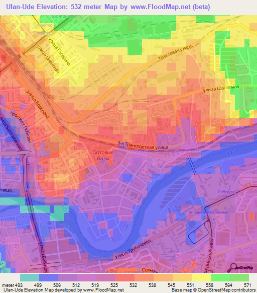 Ulan-Ude,Russia Elevation Map