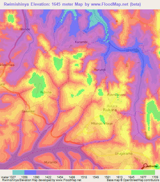 Rwimishinya,Rwanda Elevation Map