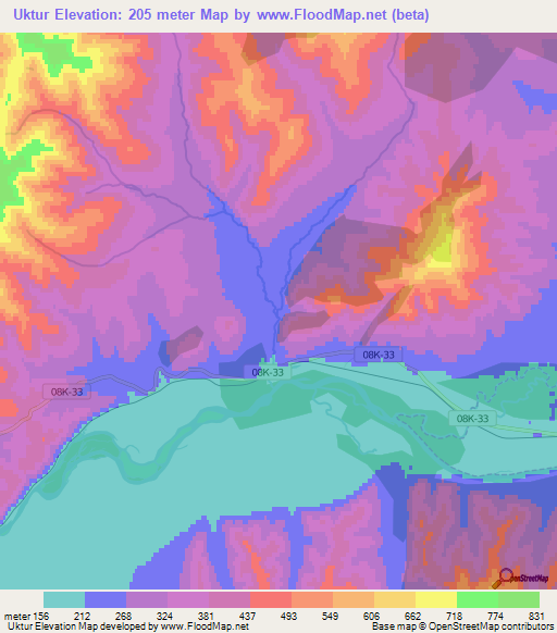 Uktur,Russia Elevation Map