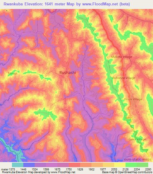 Rwankuba,Rwanda Elevation Map