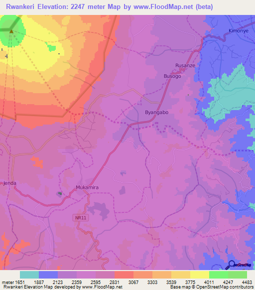 Rwankeri,Rwanda Elevation Map