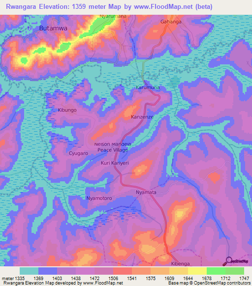 Rwangara,Rwanda Elevation Map