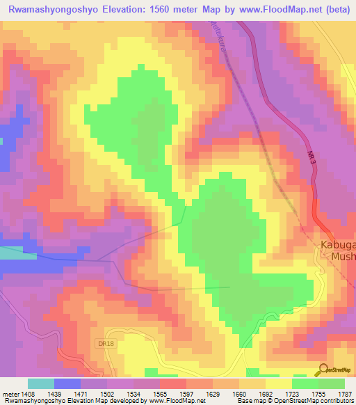 Rwamashyongoshyo,Rwanda Elevation Map