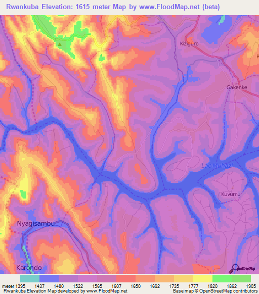 Rwankuba,Rwanda Elevation Map