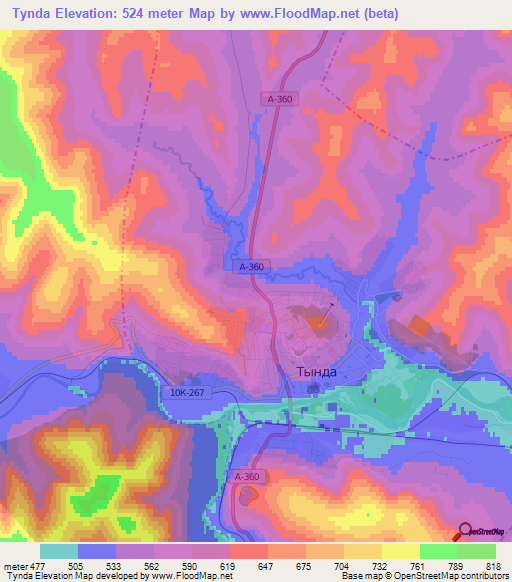 Tynda,Russia Elevation Map