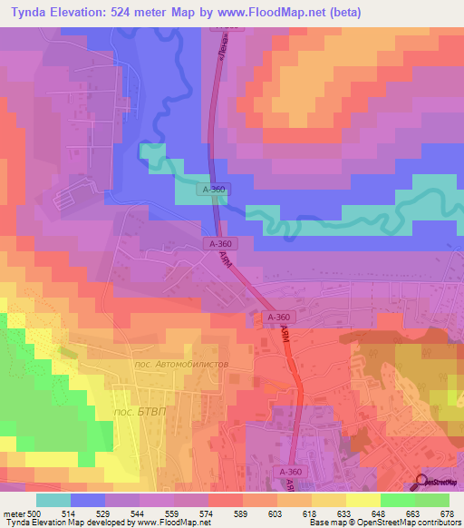 Tynda,Russia Elevation Map