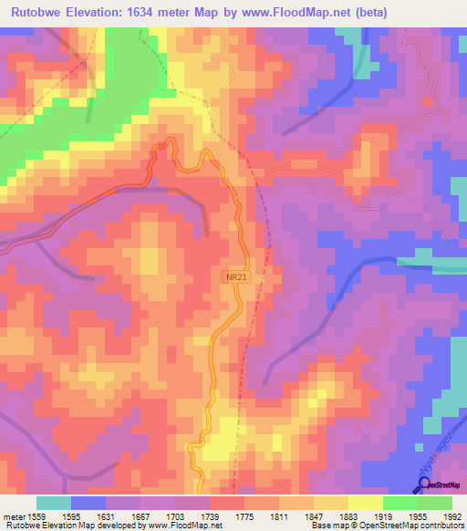 Rutobwe,Rwanda Elevation Map