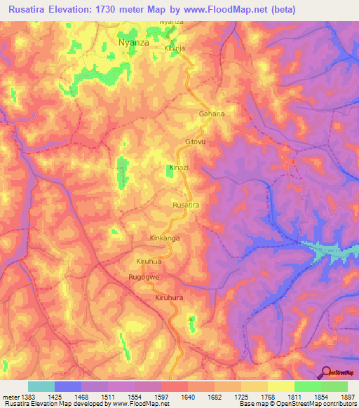 Rusatira,Rwanda Elevation Map