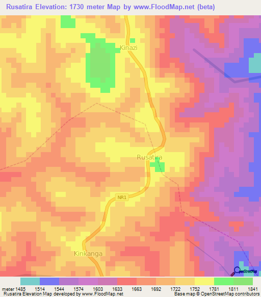 Rusatira,Rwanda Elevation Map