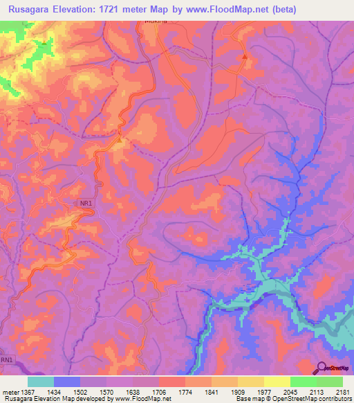 Rusagara,Rwanda Elevation Map