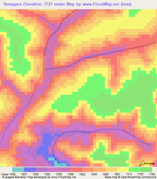 Rusagara,Rwanda Elevation Map