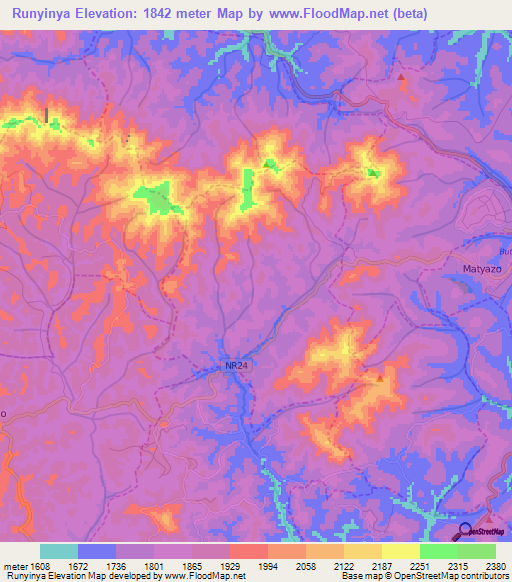 Runyinya,Rwanda Elevation Map