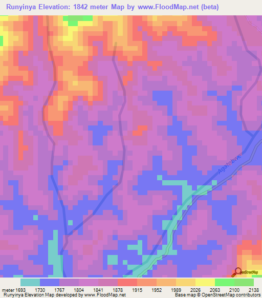 Runyinya,Rwanda Elevation Map