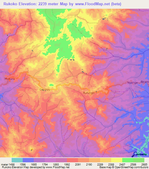 Rukoko,Rwanda Elevation Map