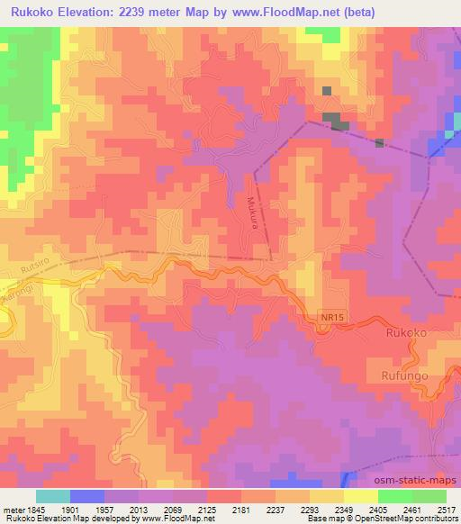 Rukoko,Rwanda Elevation Map