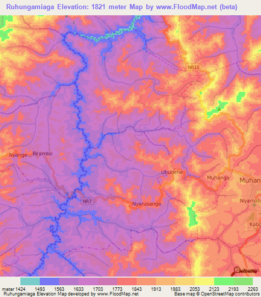 Ruhungamiaga,Rwanda Elevation Map