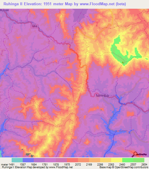 Ruhinga II,Rwanda Elevation Map