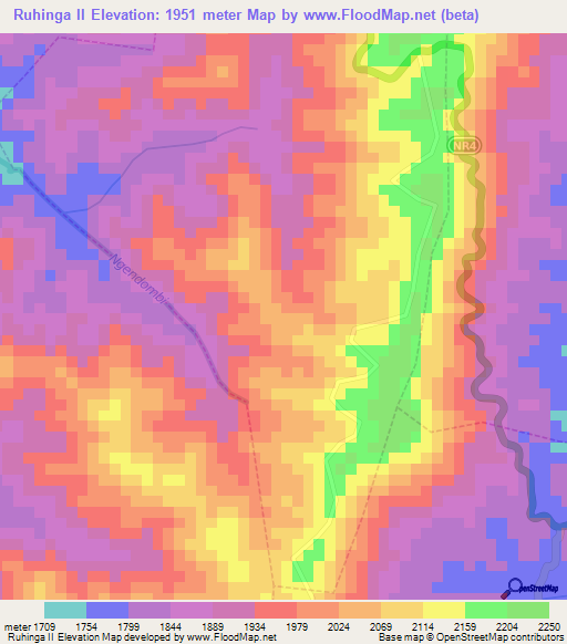 Ruhinga II,Rwanda Elevation Map