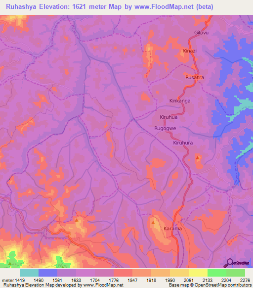 Ruhashya,Rwanda Elevation Map