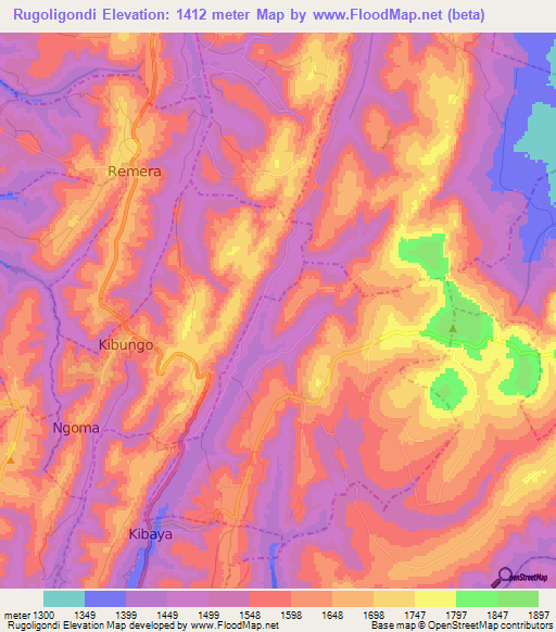 Rugoligondi,Rwanda Elevation Map