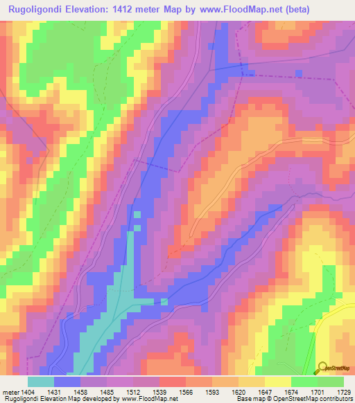 Rugoligondi,Rwanda Elevation Map