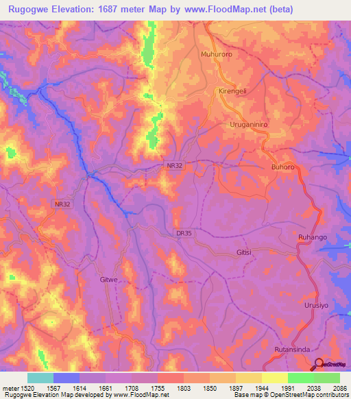 Rugogwe,Rwanda Elevation Map