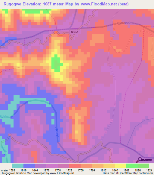 Rugogwe,Rwanda Elevation Map