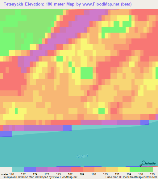 Tetenyakh,Russia Elevation Map