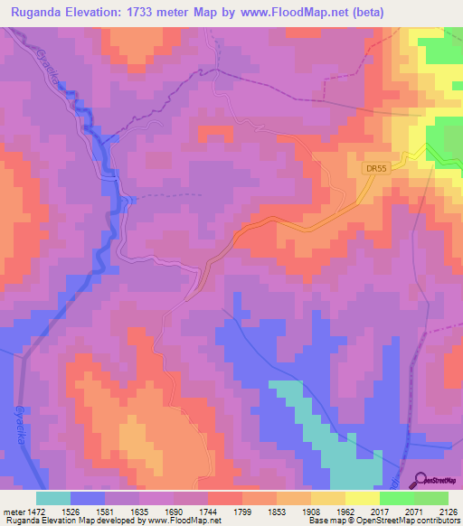 Ruganda,Rwanda Elevation Map