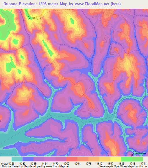 Rubona,Rwanda Elevation Map