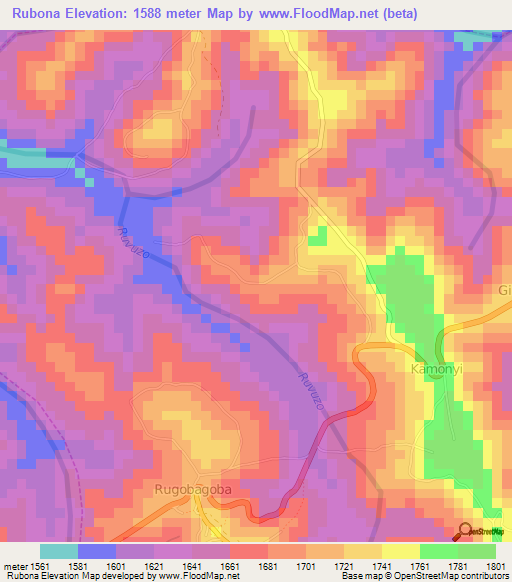 Rubona,Rwanda Elevation Map