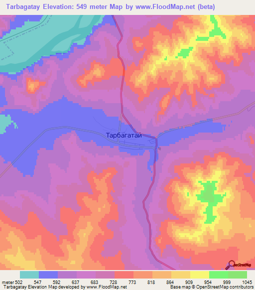 Tarbagatay,Russia Elevation Map