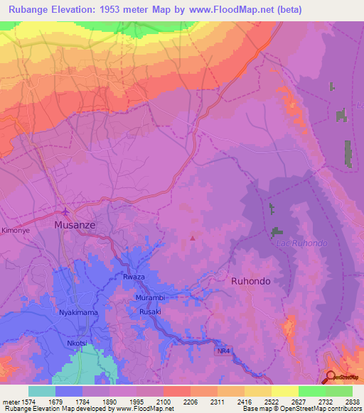 Rubange,Rwanda Elevation Map