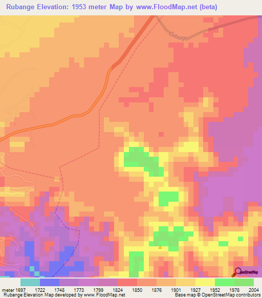 Rubange,Rwanda Elevation Map