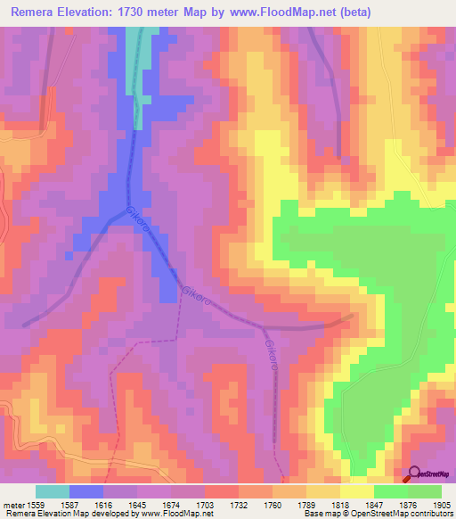 Remera,Rwanda Elevation Map