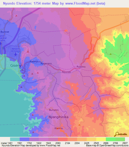 Nyundo,Rwanda Elevation Map