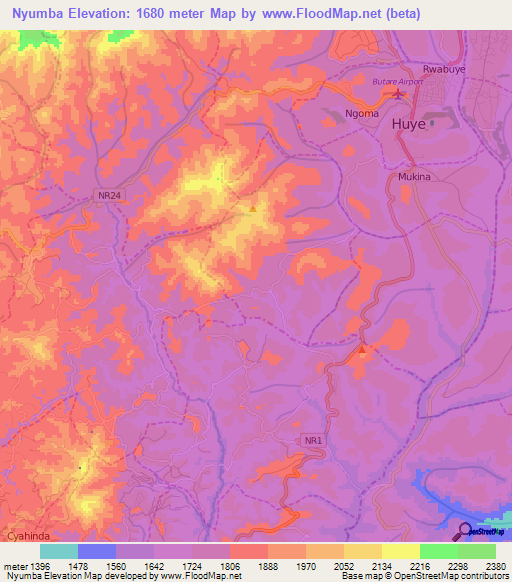 Nyumba,Rwanda Elevation Map