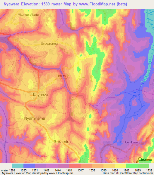 Nyawera,Rwanda Elevation Map